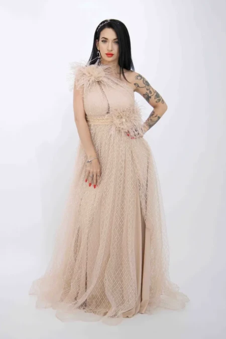 Rochie Dama R5018 Bej » Reina.Ro