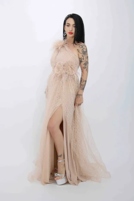 Rochie Dama R5018 Bej » Reina.Ro