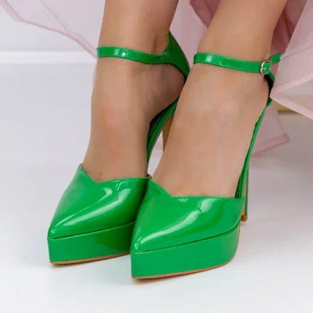 Pantofi cu Toc subtire si Platforma 3XKK9 Verde » Reina.Ro