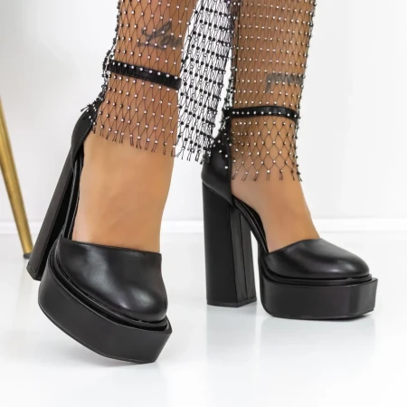 Pantofi cu Toc gros si Platforma 3KV2 Negru » Reina.Ro