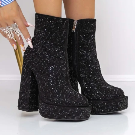 Botine Dama cu Toc gros si platforma 3KV10 Negru » Reina.Ro