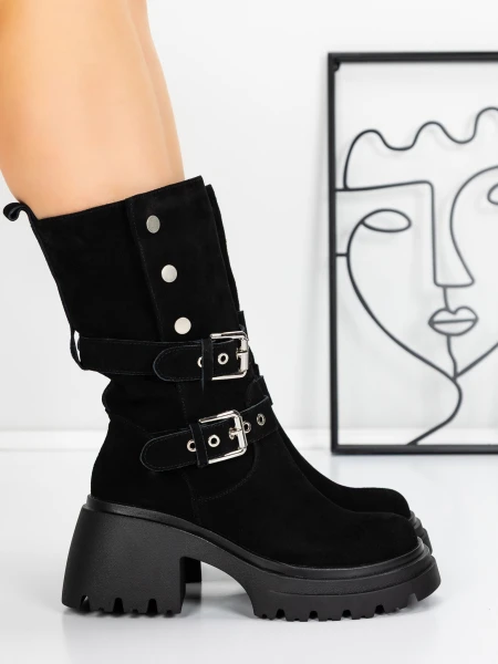 Ghete Dama din piele naturala 52AD11 BLACK | PANTOFUL